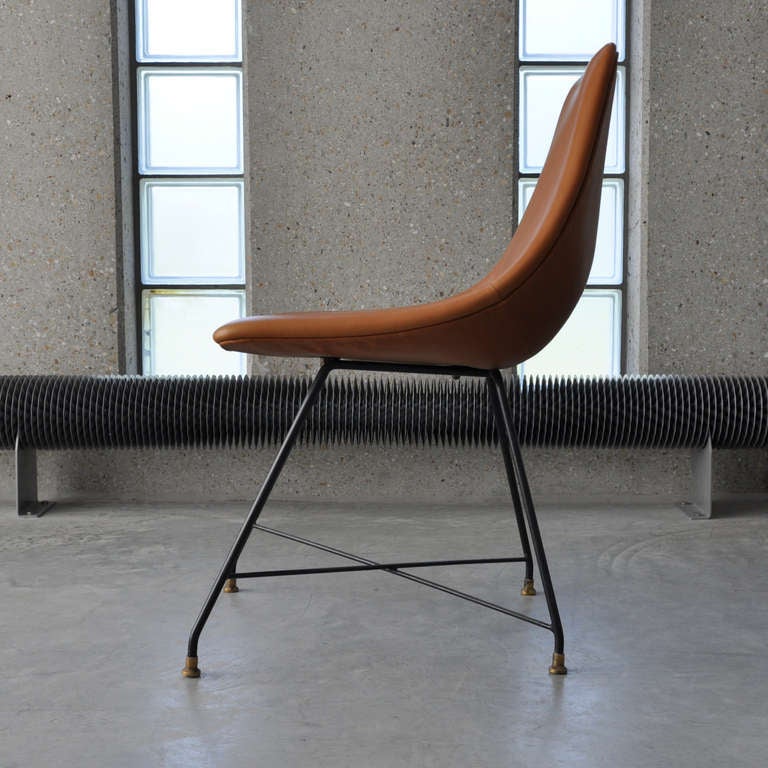 4 Leather Table Chairs, Design Augusto Bozzi for Saporiti, Anno 1958 1