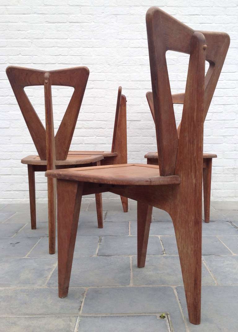 Modern Very Rare, French Guillerme & Chambron Chairs in Oak