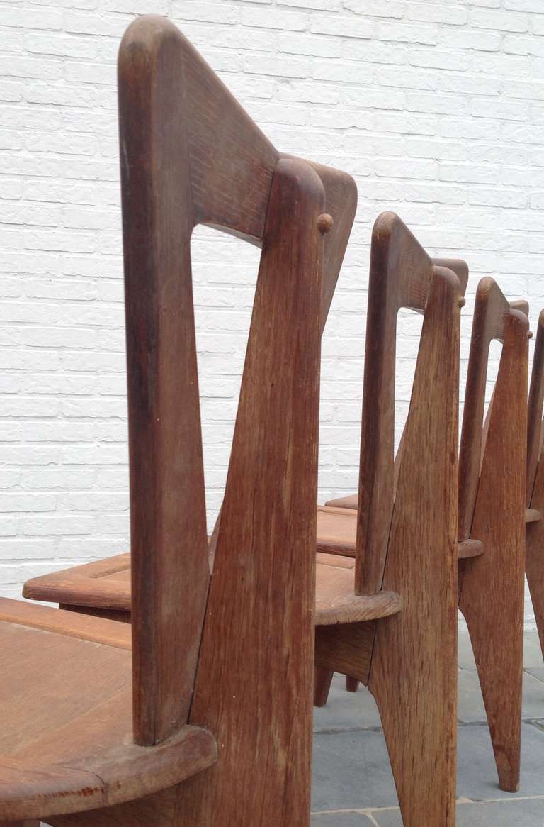 Very Rare, French Guillerme & Chambron Chairs in Oak In Excellent Condition In Brussels, BE