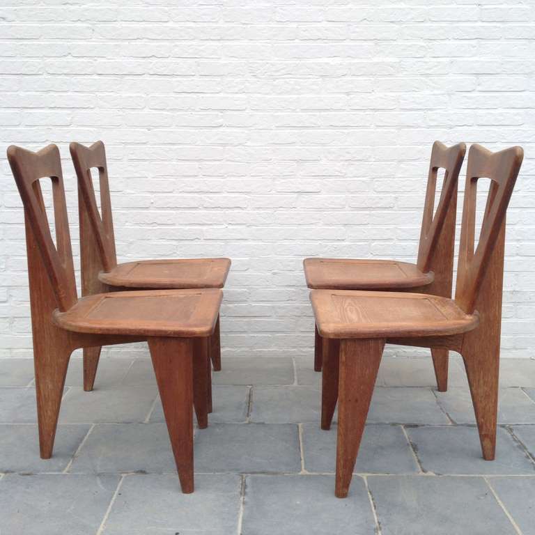 Mid-20th Century Very Rare, French Guillerme & Chambron Chairs in Oak