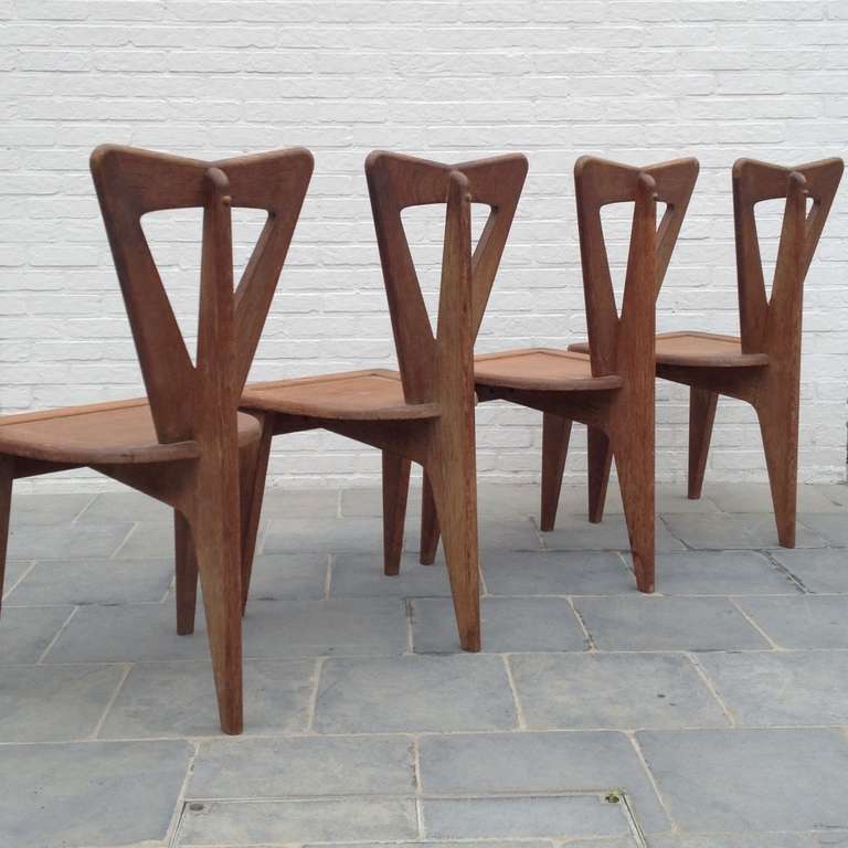 Very Rare, French Guillerme & Chambron Chairs in Oak 2