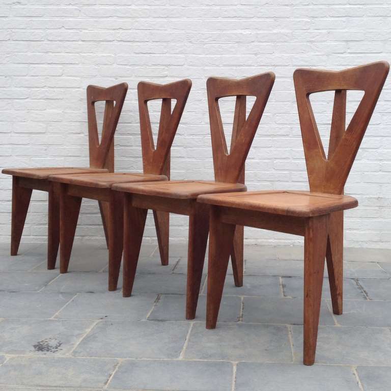 Very Rare, French Guillerme & Chambron Chairs in Oak 4
