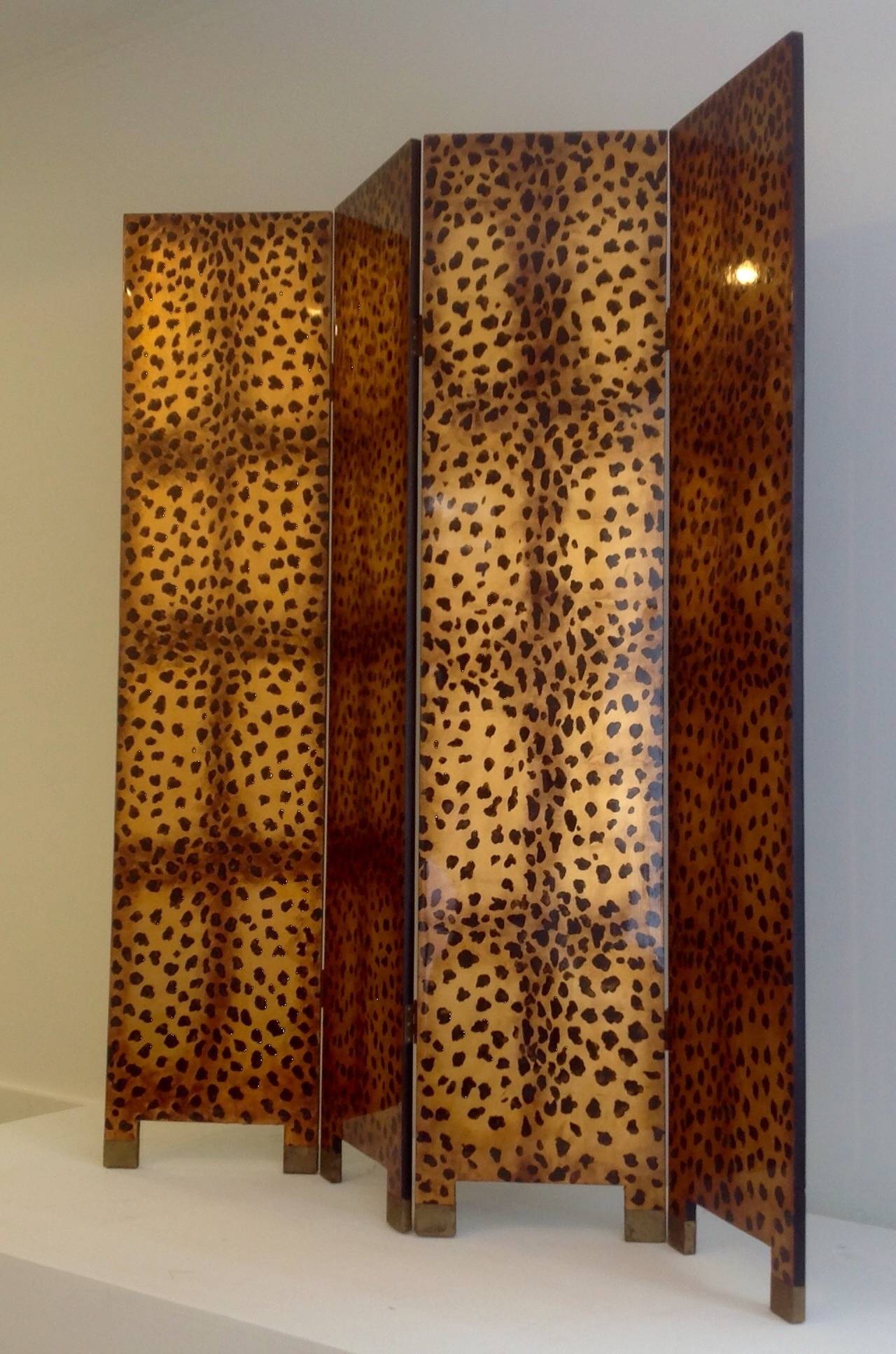 French Decorative Screen, Gold Leaf with Panther Motif
