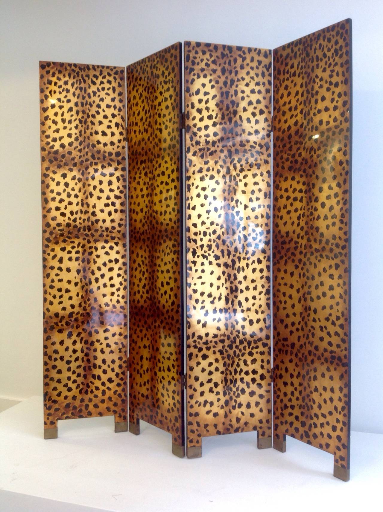 Mid-20th Century Decorative Screen, Gold Leaf with Panther Motif
