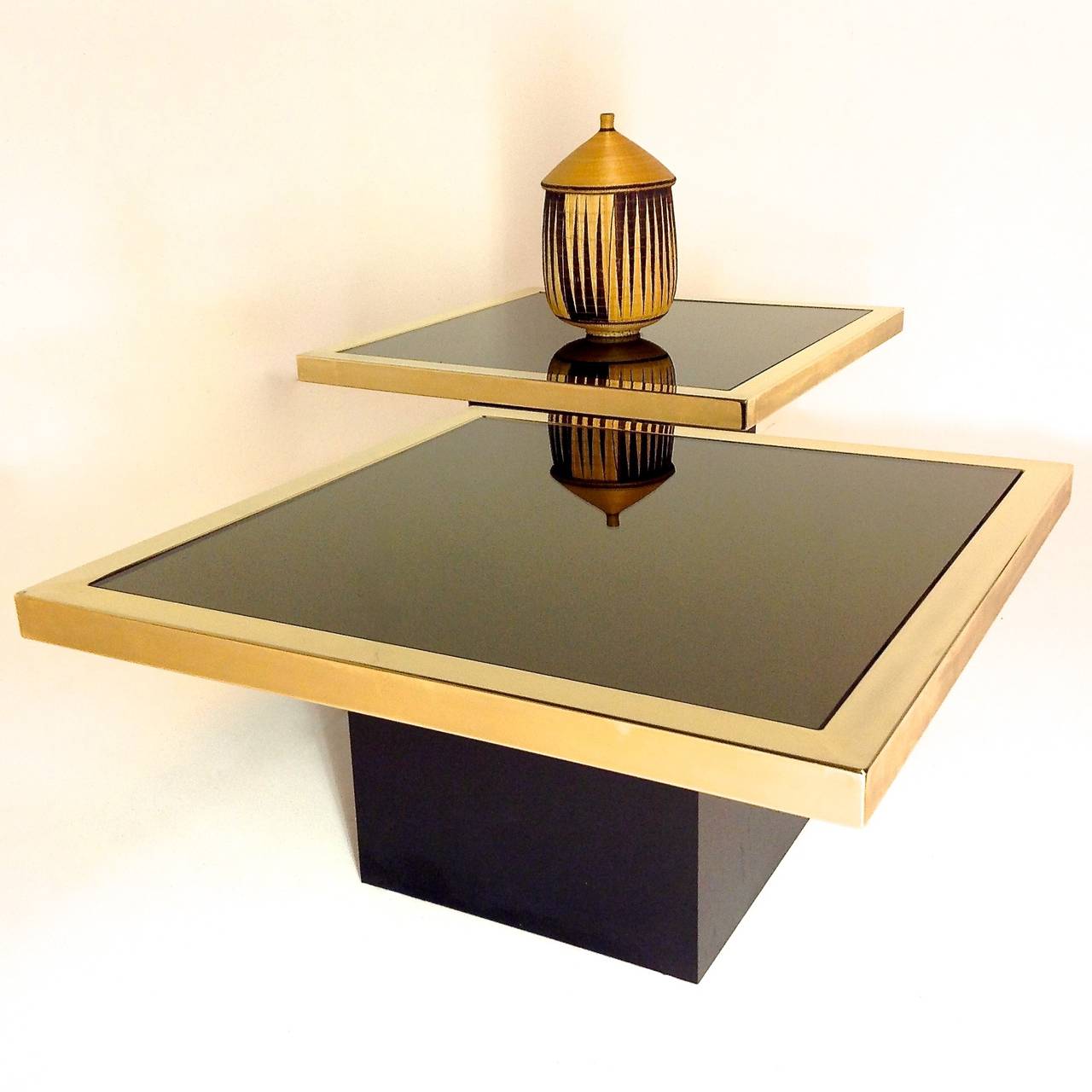 Two Side Tables Chrome and Plated with 23-Karat Gold and Smoked Mirror