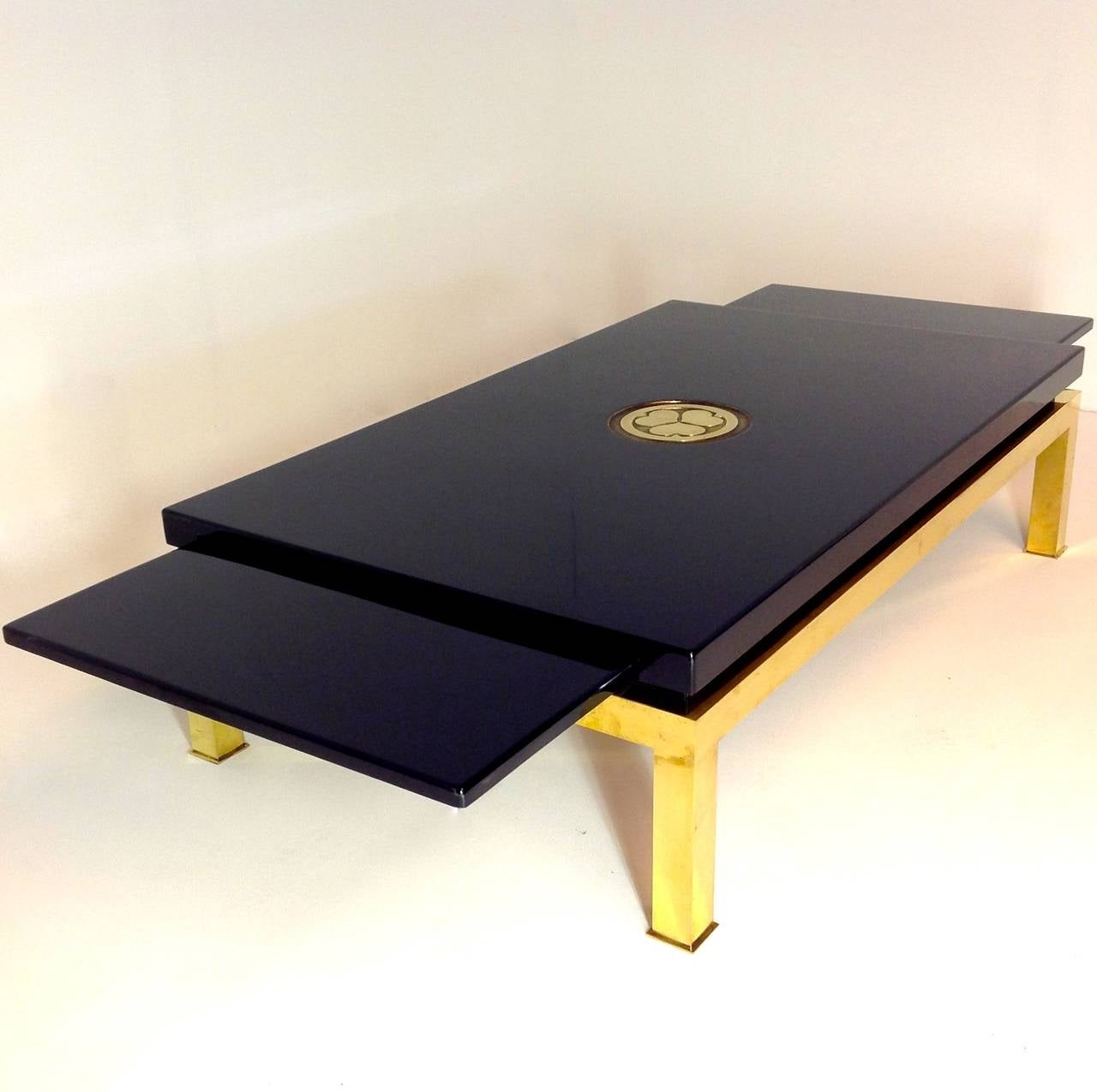 Italian Brass with Chinese Lacquered Wood, Coffee Table by Tommaso Barbi