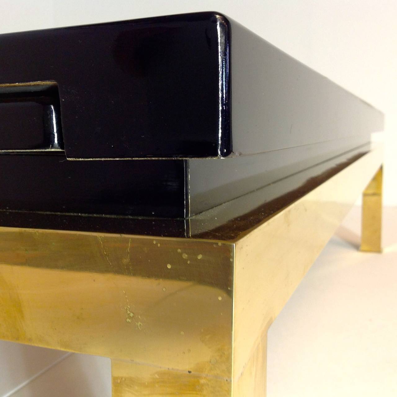 Polished Brass with Chinese Lacquered Wood, Coffee Table by Tommaso Barbi