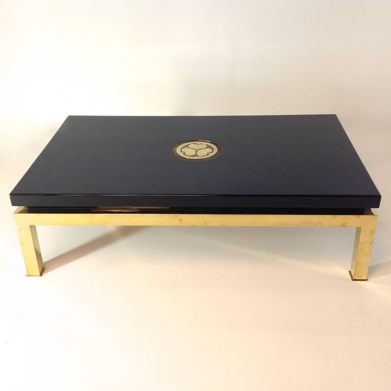Brass with Chinese Lacquered Wood, Coffee Table by Tommaso Barbi 1