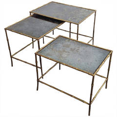 Set of Three Beautiful Side Tables, by Maison Bagues with Bamboo Legs, 1960