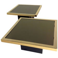 Two Side Tables Chrome and Plated with 23-Karat Gold and Smoked Mirror