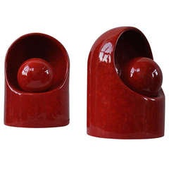 2 Rare Marcello Cuneo For Gabianelli Red Ceramic Lamps, Anno '60