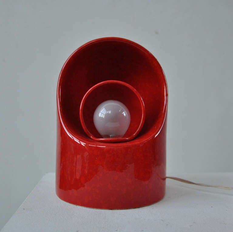 2 Rare Marcello Cuneo For Gabianelli Red Ceramic Lamps, Anno '60 2