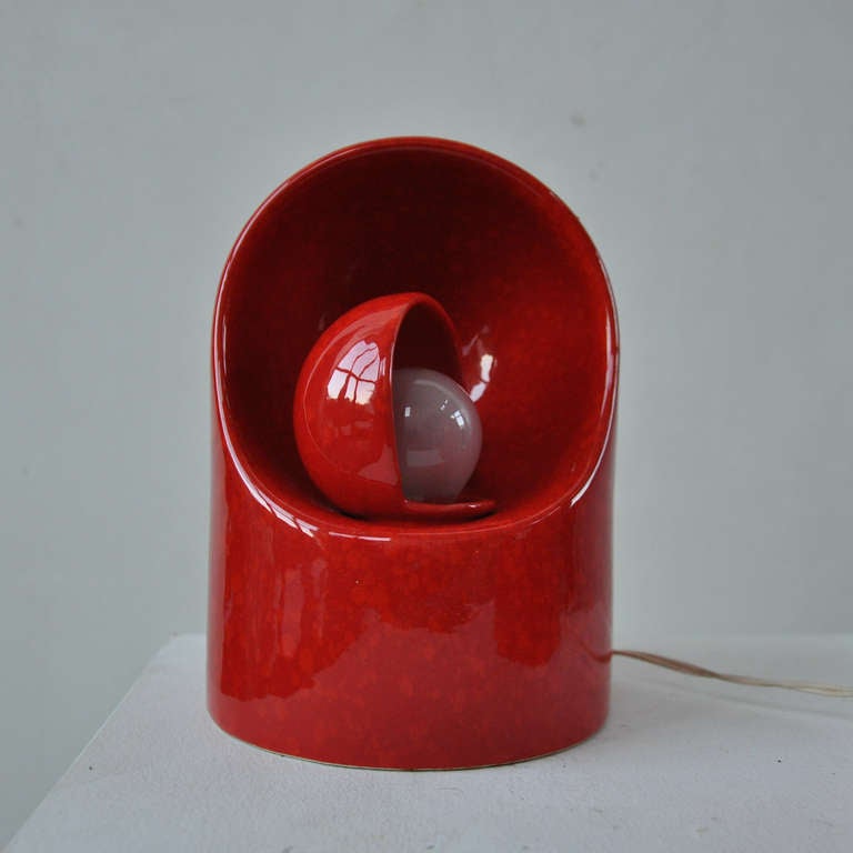 2 Rare Marcello Cuneo For Gabianelli Red Ceramic Lamps, Anno '60 3