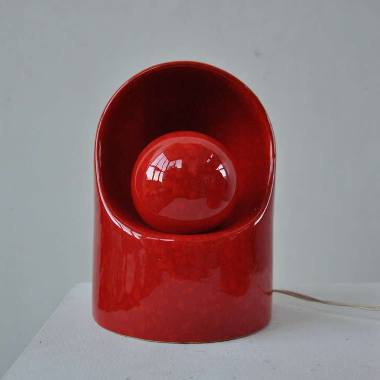 2 Rare Marcello Cuneo For Gabianelli Red Ceramic Lamps, Anno '60 4