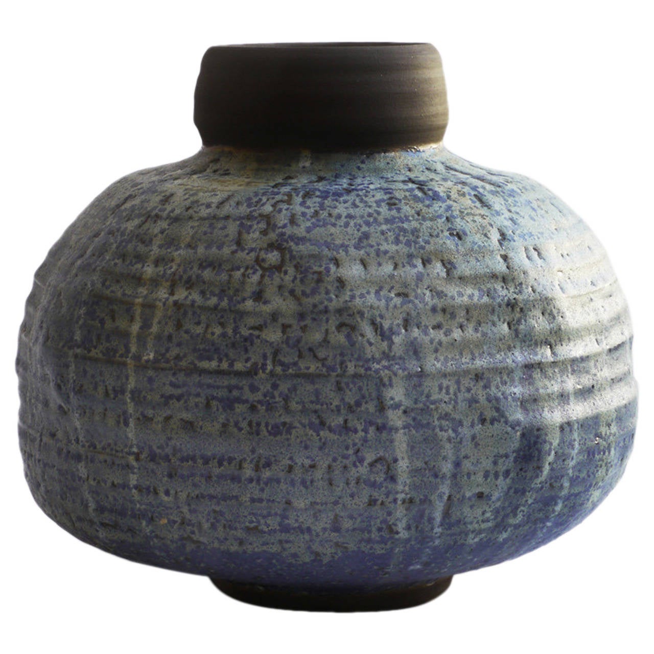 "Asmi 3" Stoneware Vessel with Blue and White Glazes For Sale