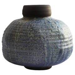 "Asmi 3" Stoneware Vessel with Blue and White Glazes