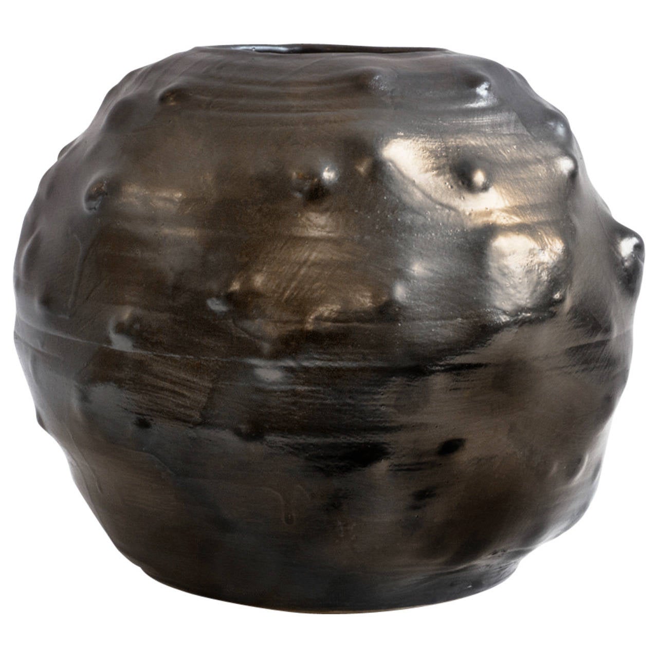 "Asmi9" Stoneware Ceramic Vessel with Metallic Glazing For Sale