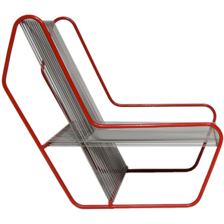 Rod Series 'Flip Lounge' Armchair, Red with Grey Flat Vinyl Cord For Sale