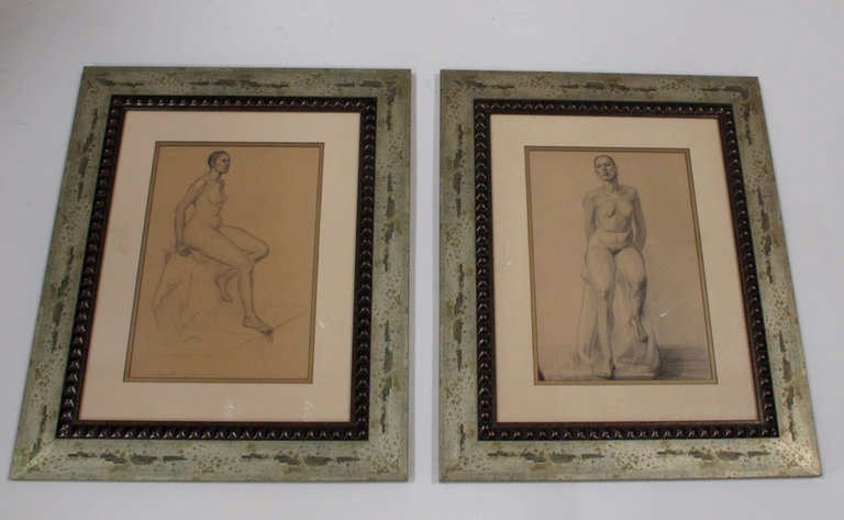 Striking Pair of Framed Nude Studio Sketches by unknown artist. Purchased in New York in the 1990s. One of the sketches is signed and dated 10/17/78. New studio framing. Sold as a pair.

Courtesy to the trade.