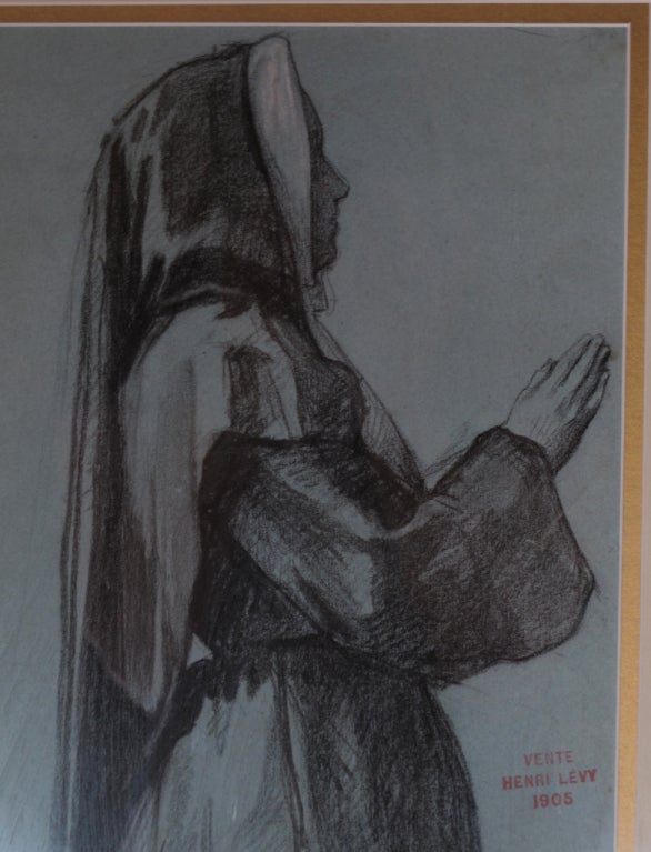 Ecclesiastical Charcoal Sketch In Excellent Condition In Encinitas, CA