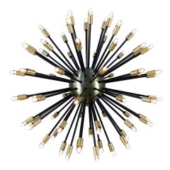 Vintage Inspired 72 Light Brass and Black Sputnik Chandelier