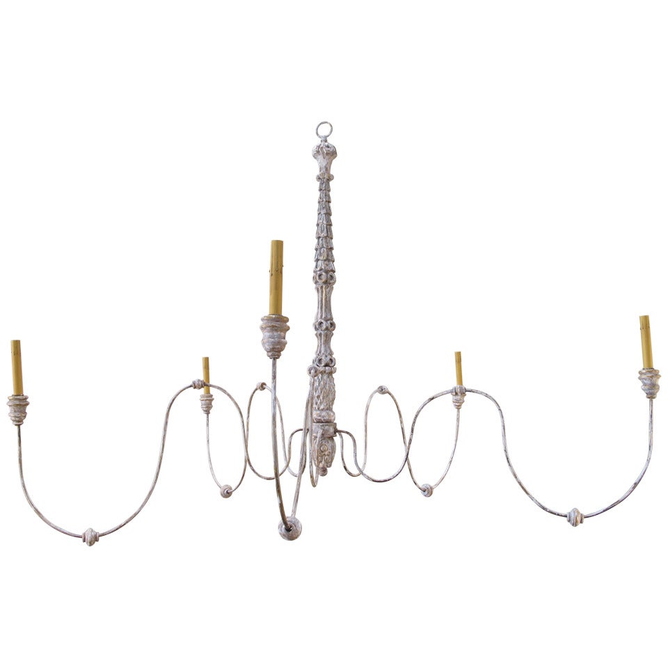 Large Swoop Arm Chandelier with Vintage Italian Mirrored Candlestick