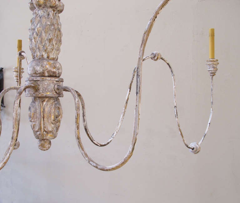 20th Century Large Swoop Arm Chandelier with Vintage Italian Mirrored Candlestick