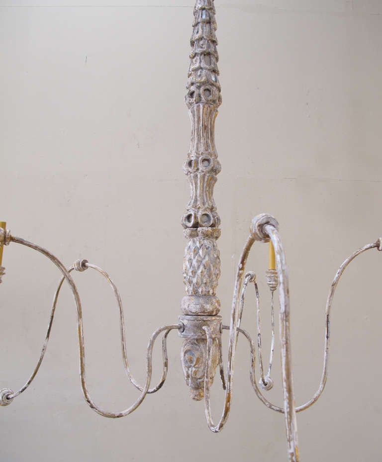 Large Swoop Arm Chandelier with Vintage Italian Mirrored Candlestick In Excellent Condition In Encinitas, CA