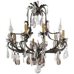 Antique Spanish Colored Crystal Hand Forged Iron Chandelier