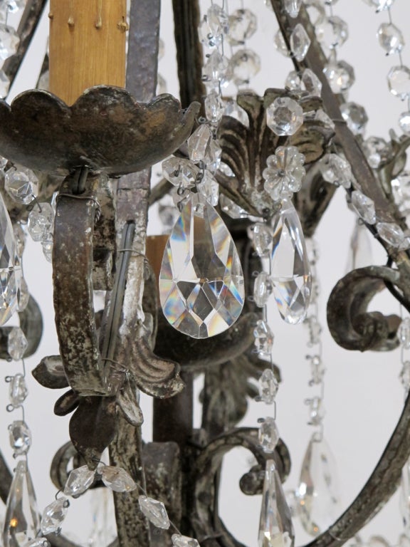 Spanish Antique Cut Crystal and Hand Forged Iron Chandelier