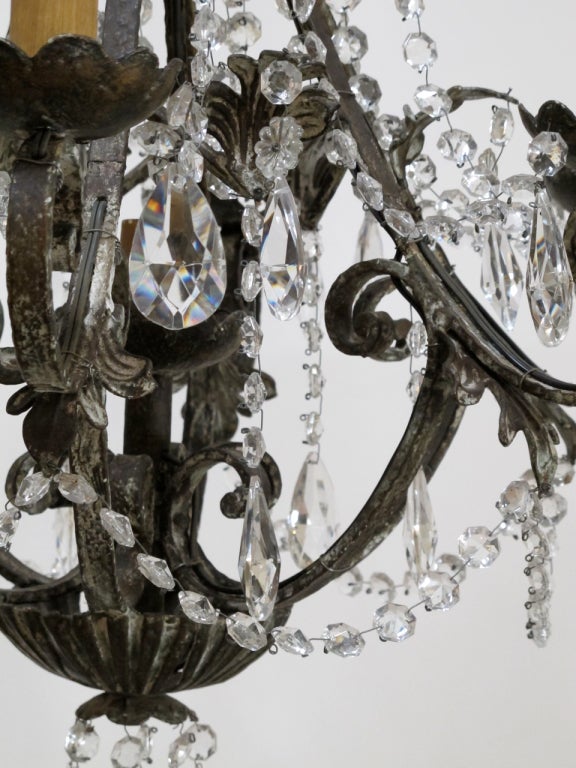 19th Century Antique Cut Crystal and Hand Forged Iron Chandelier