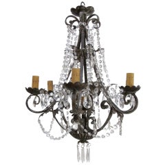 Antique Cut Crystal and Hand Forged Iron Chandelier