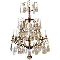 French Vintage Crystal and Brass Eight Light Chandelier