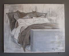 "Bed" Painting Acrylic, Sanguine, Oil Pastel on Canvas