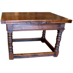 Antique French Solid Oak Draw Table