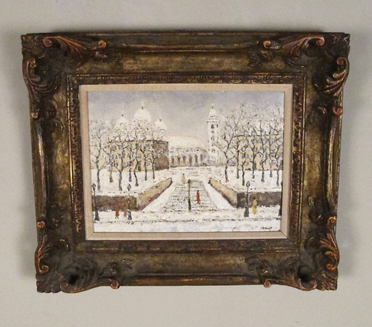 Beautiful antique oil on canvas in antique carved frame. Painting is signed but has not been researched. We have put 20th century but research may prove it to be earlier than that. Courtesy to the trade.