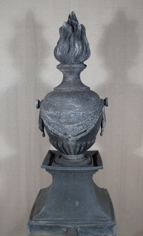 20th Century Pair of 19th C French Architectural Zinc Flame Columns