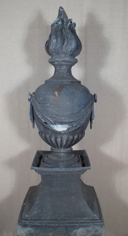Pair of 19th C French Architectural Zinc Flame Columns 2