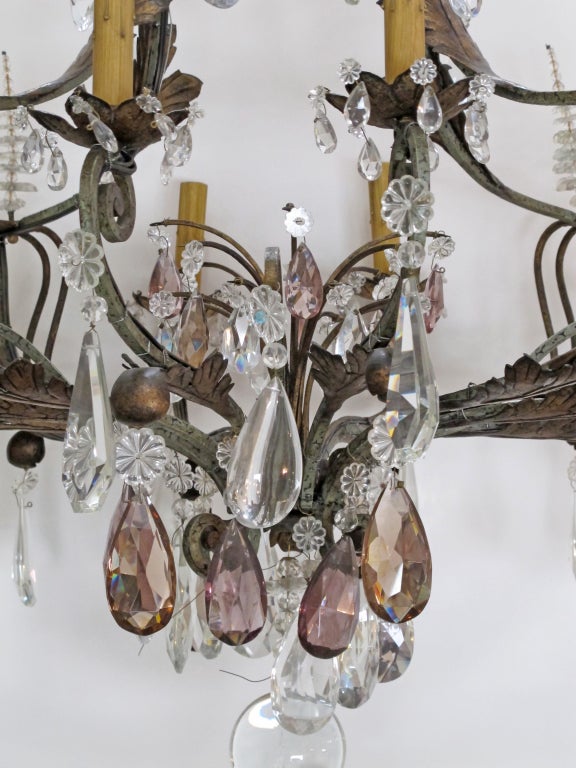 19th Century Antique Spanish Multi Colored Crystal Chandelier