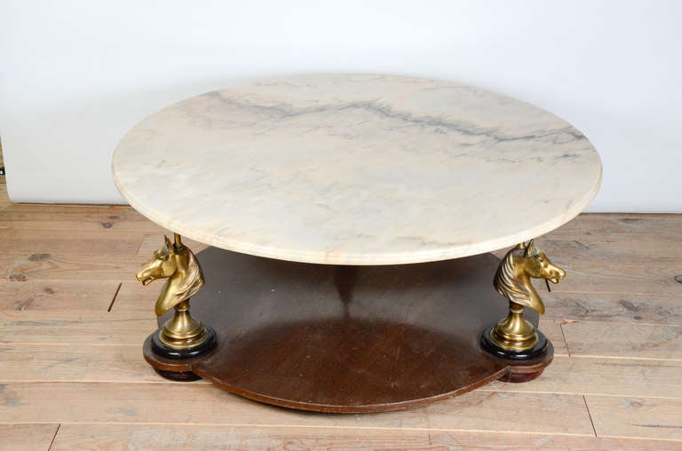 French Horse Shaped Feet and Marble Tray Coffee Table For Sale