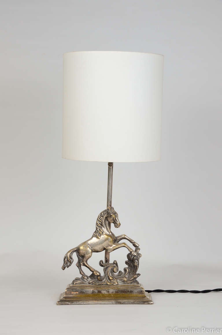 Horse Silver Plated Brass Lamp