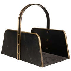 50's Gilded And Black Metal Log Carrier