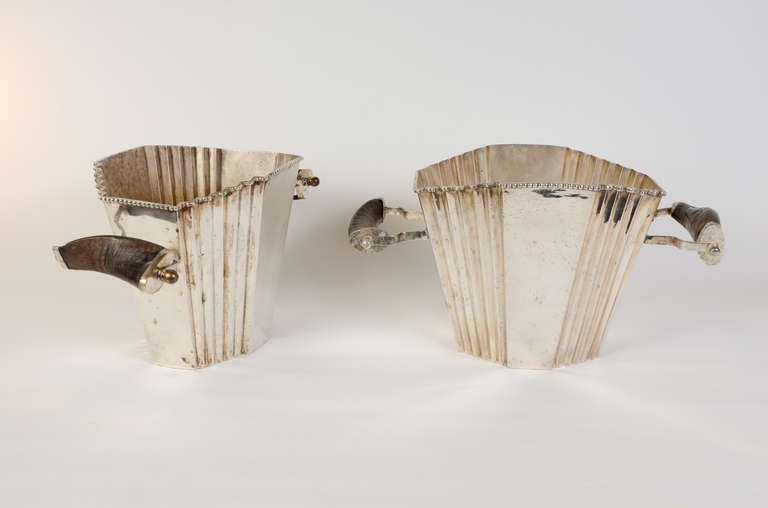 Pair of Champagne Buckets with Silver Plated Goat Horn Handles