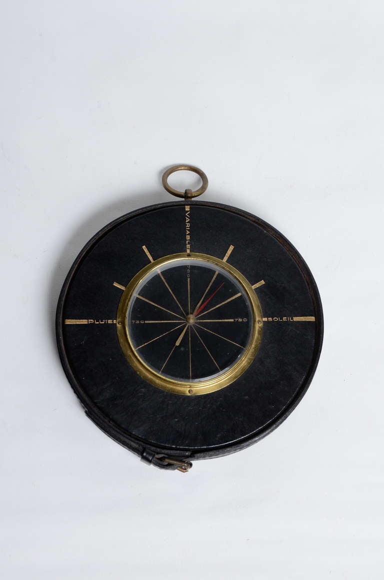 70's Origin France Leather Barometer