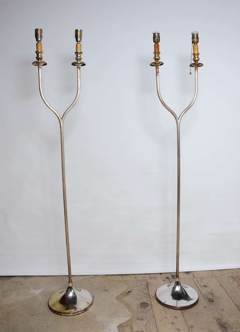 60's Origin Spain Silvered Metal Pair of Floor Lamps