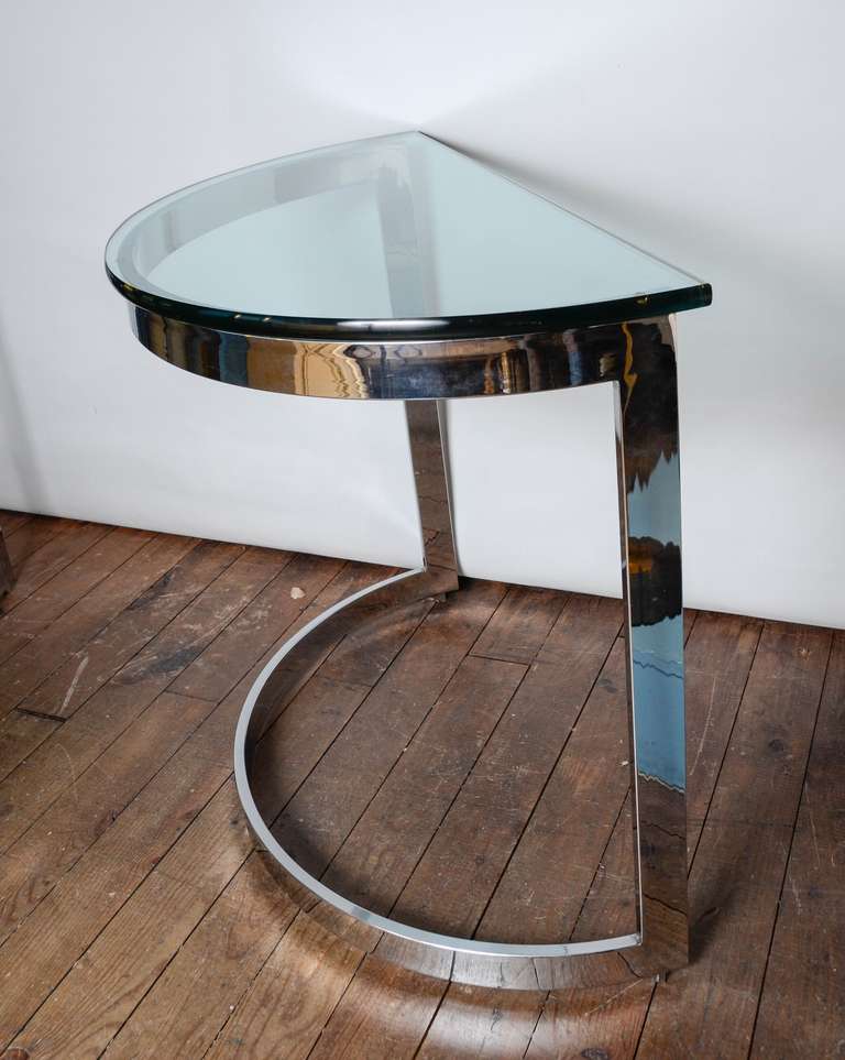 70 's Chrome and Glass Pair Of Console Tables
