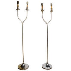 60's Origin Spain Silvered Metal Pair of Floor Lamps