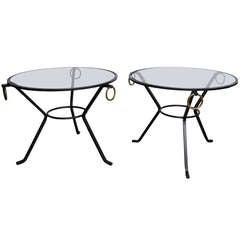 60
s Black Iron and Glass Pair of Coffee Tables