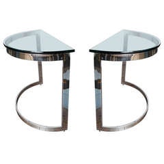 70 's Chrome and Glass Pair Of Console Tables