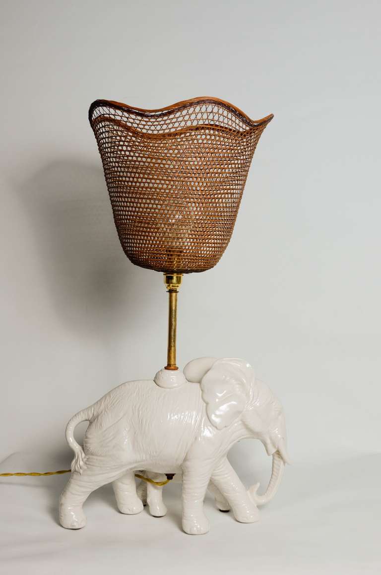 Pair of White Faience Elephant Shaped Table Lamps For Sale 4